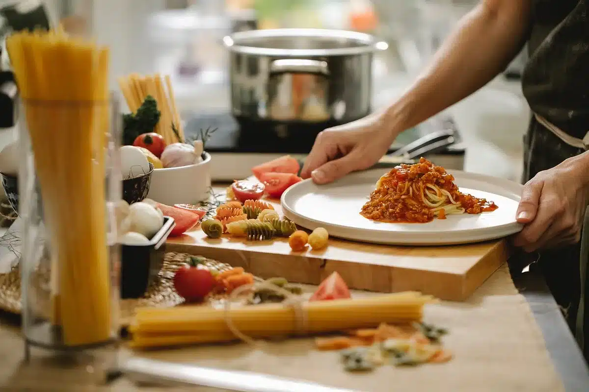 Assiette de dîner léger sur une table de cuisine en plein jour